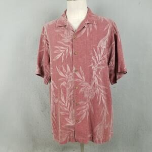Island Shores‎ Shirt Mens 2XL Red Silk Hawaiian Floral Aloha Camp Button Front